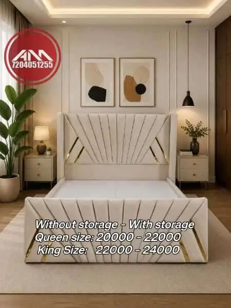 Upholstered King Size Bed by A M Steel Furniture