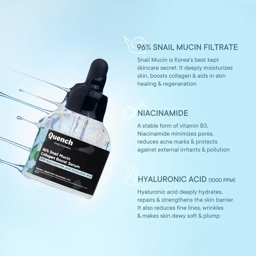 Quench 96% Snail Mucin Collagen Boost Serum with Niacinamide & Hyaluronic Acid view 3