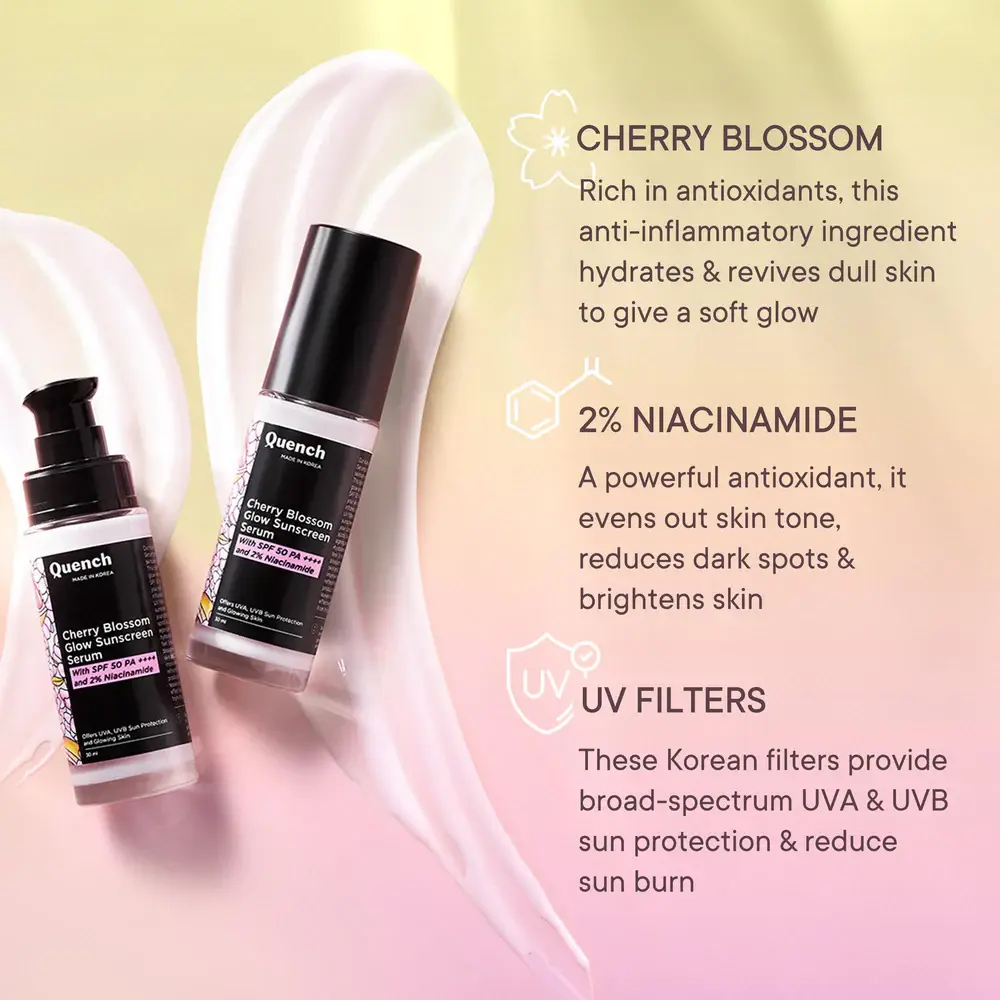 Quench Cherry Blossom Glow Sunscreen Serum with 2% Niacinamide view 4