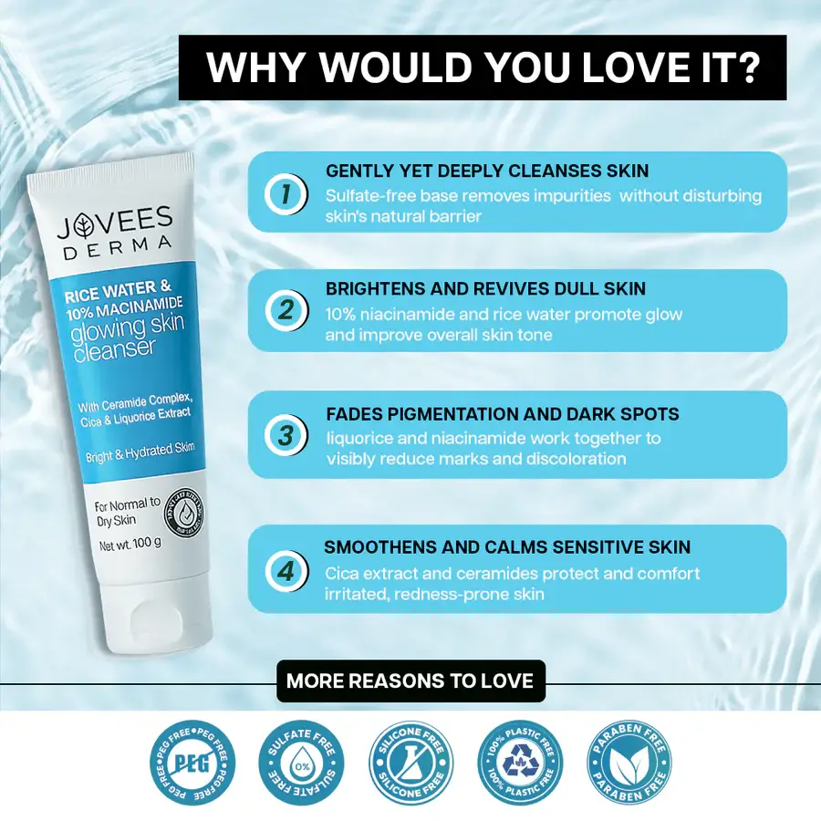 Jovees Derma Rice Water & 10% Niacinamide Glowing Skin Cleanser-100 g view 2