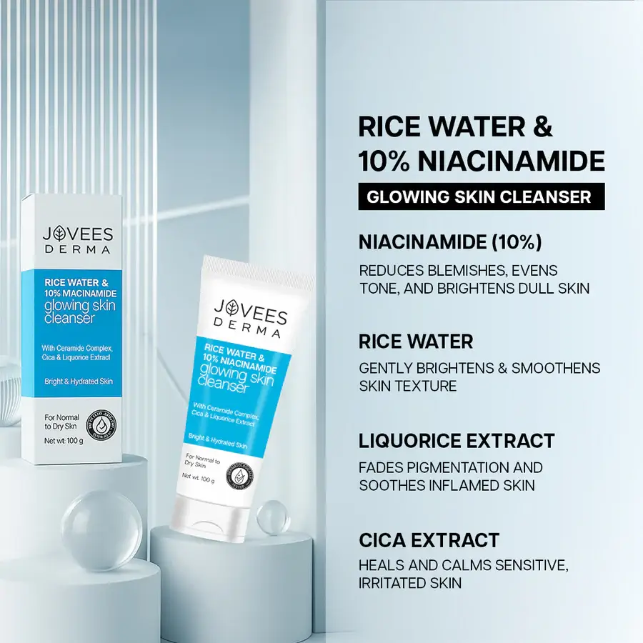 Jovees Derma Rice Water & 10% Niacinamide Glowing Skin Cleanser-100 g view 4