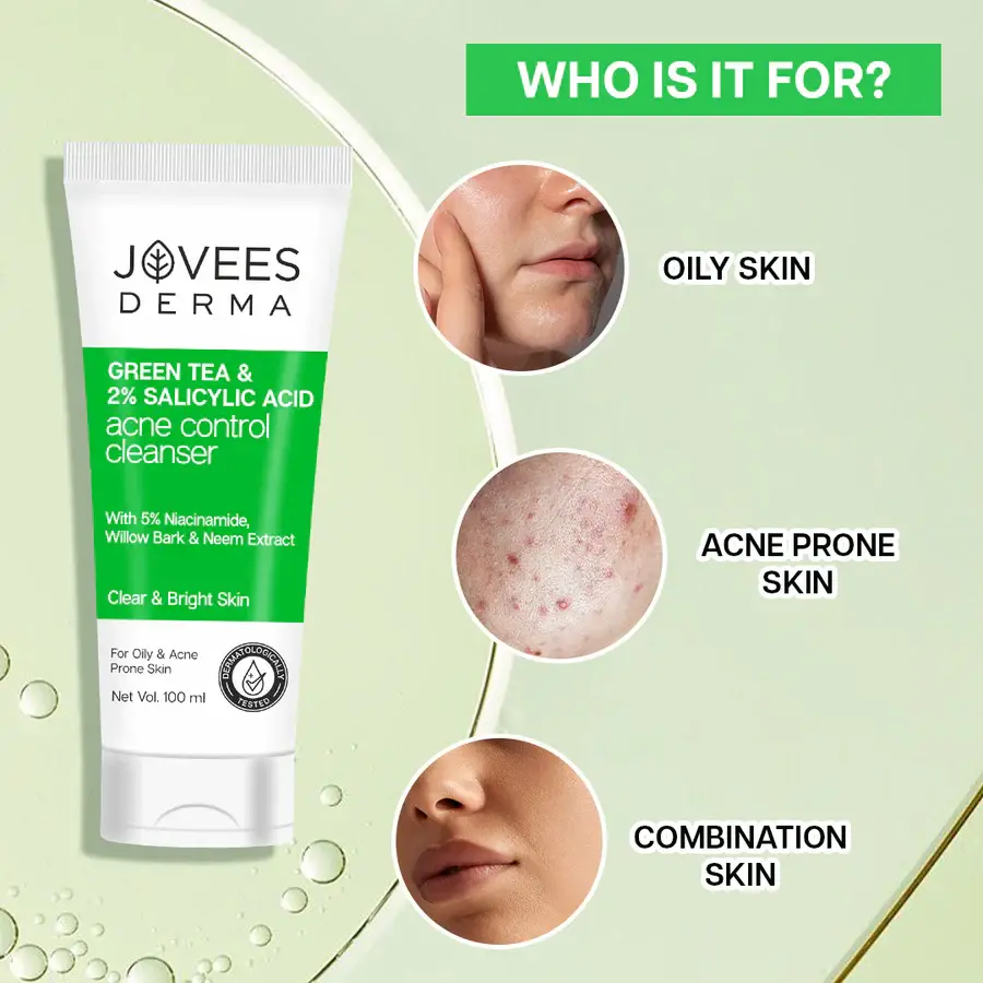 Jovees Derma Green Tea & 2% Salicylic Acid Acne Control Cleanser-100 ml view 3