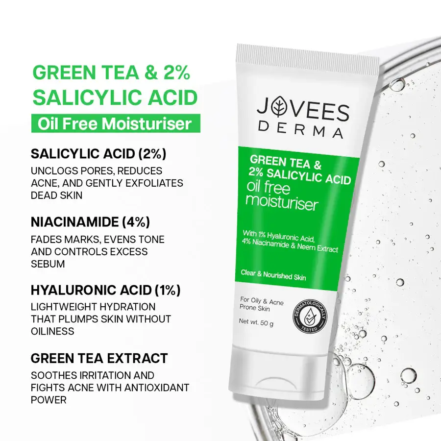 Jovees Derma Green Tea & 2% Salicylic Acid Oil Free Moisturiser-50 g view 4