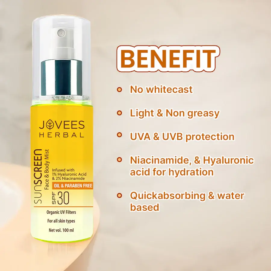Jovees Sunscreen Face And Body Mist SPF 30 view 3