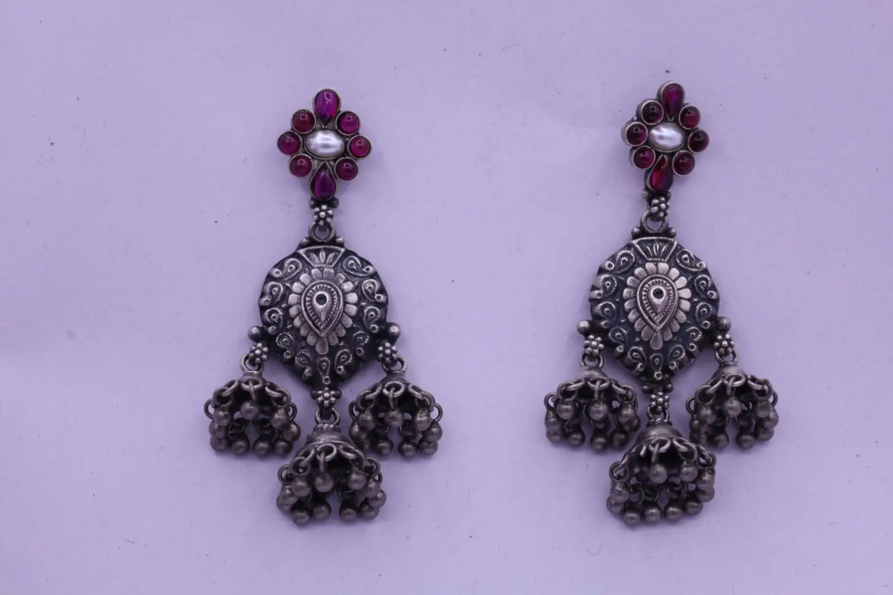 Traditional Silver Jhumka Earrings view 2