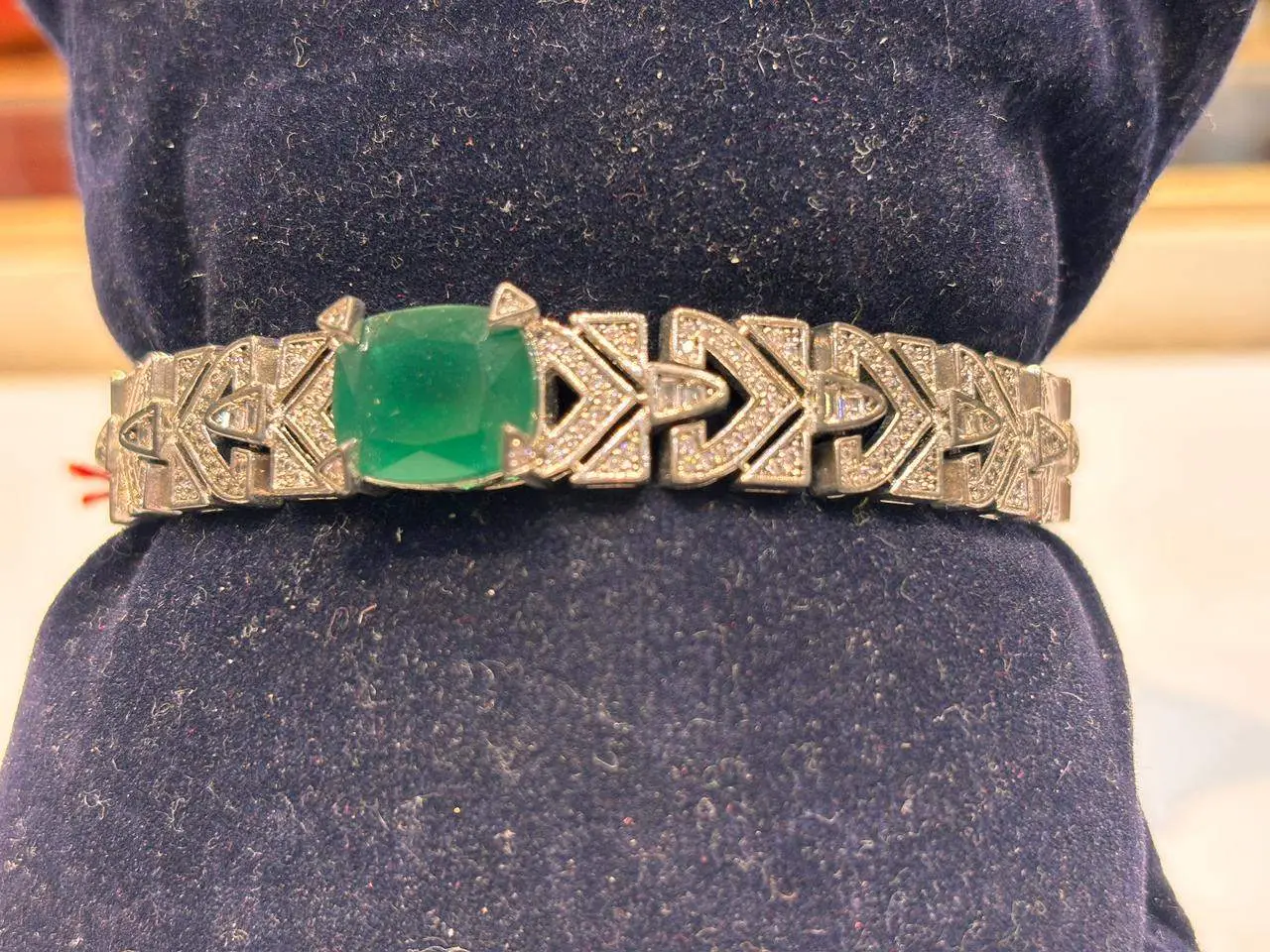 Silver Bracelets with Green Stone view 3