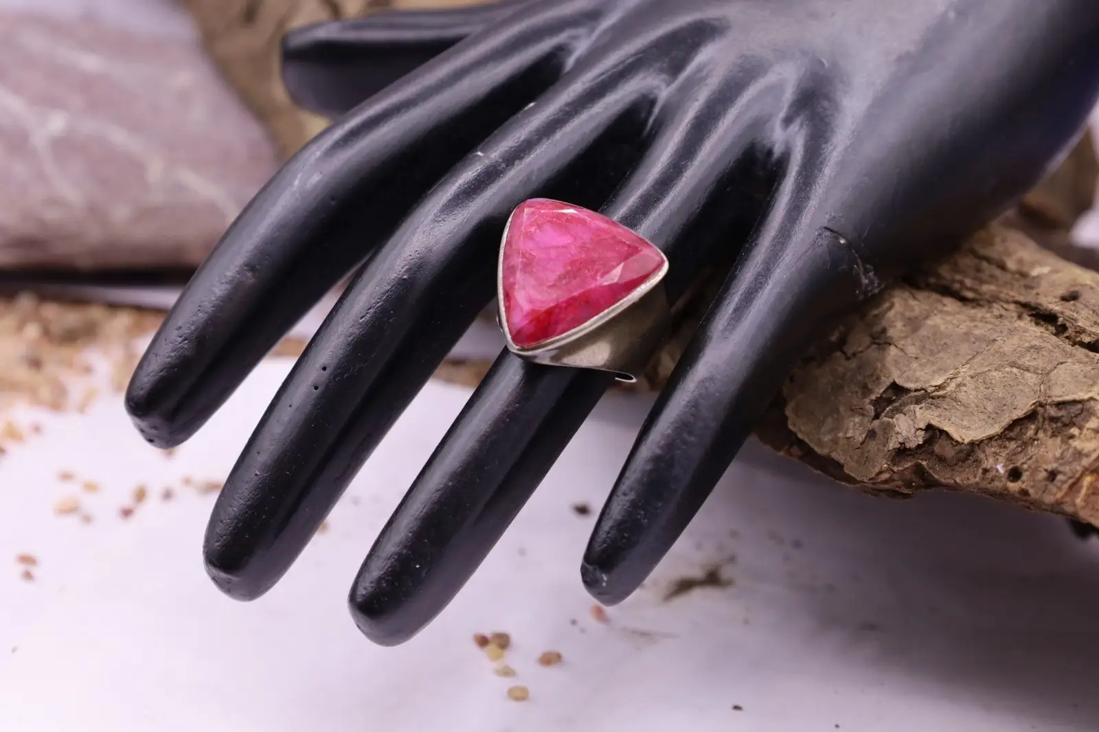 Triangular Pink Stone Ring view 2
