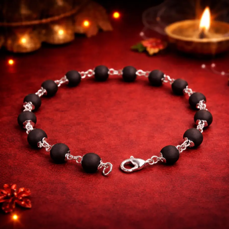 Ebony Black Bead Silver Bracelet Original Siddh & Energised A+++ Quality view 2