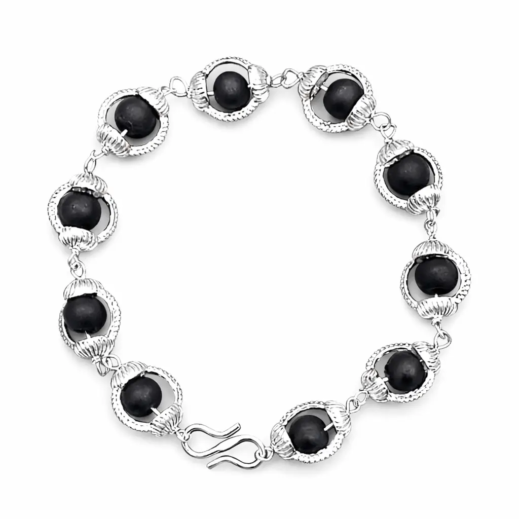 Ebony Silver Bead Camandal Shape Bracelet Original Siddh & Energised A+++ Quality view 2