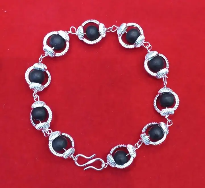 Ebony Silver Bead Camandal Shape Bracelet Original Siddh & Energised A+++ Quality view 3