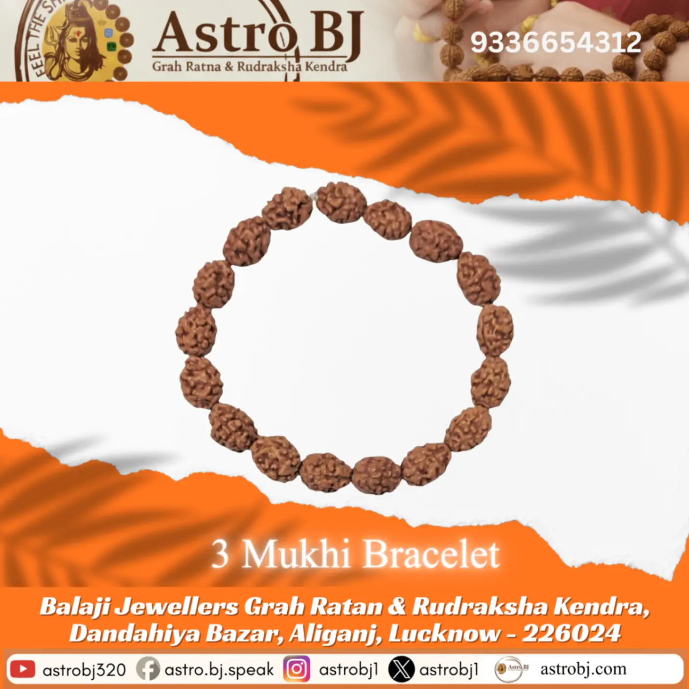 AstroBJ 3 Mukhi Rudraksha Bracelet "Siddh & Energised" A+++ Quality view 2