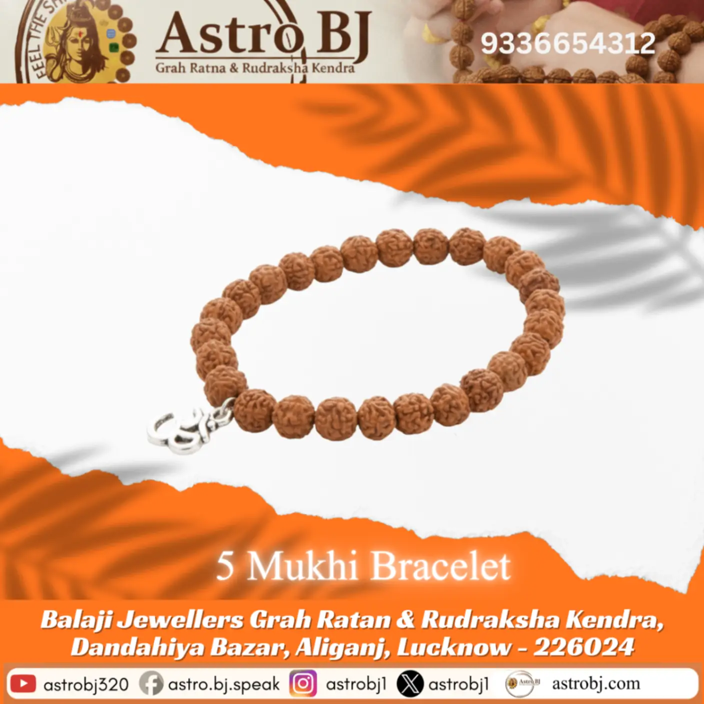 AstroBJ 5 Mukhi Rudraksha Bracelet "Siddh & Energised" A+++ Quality view 2