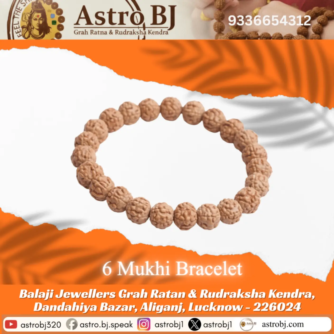 AstroBJ 6 Mukhi Rudraksha Bracelet "Siddh & Energised" A+++ Quality view 2