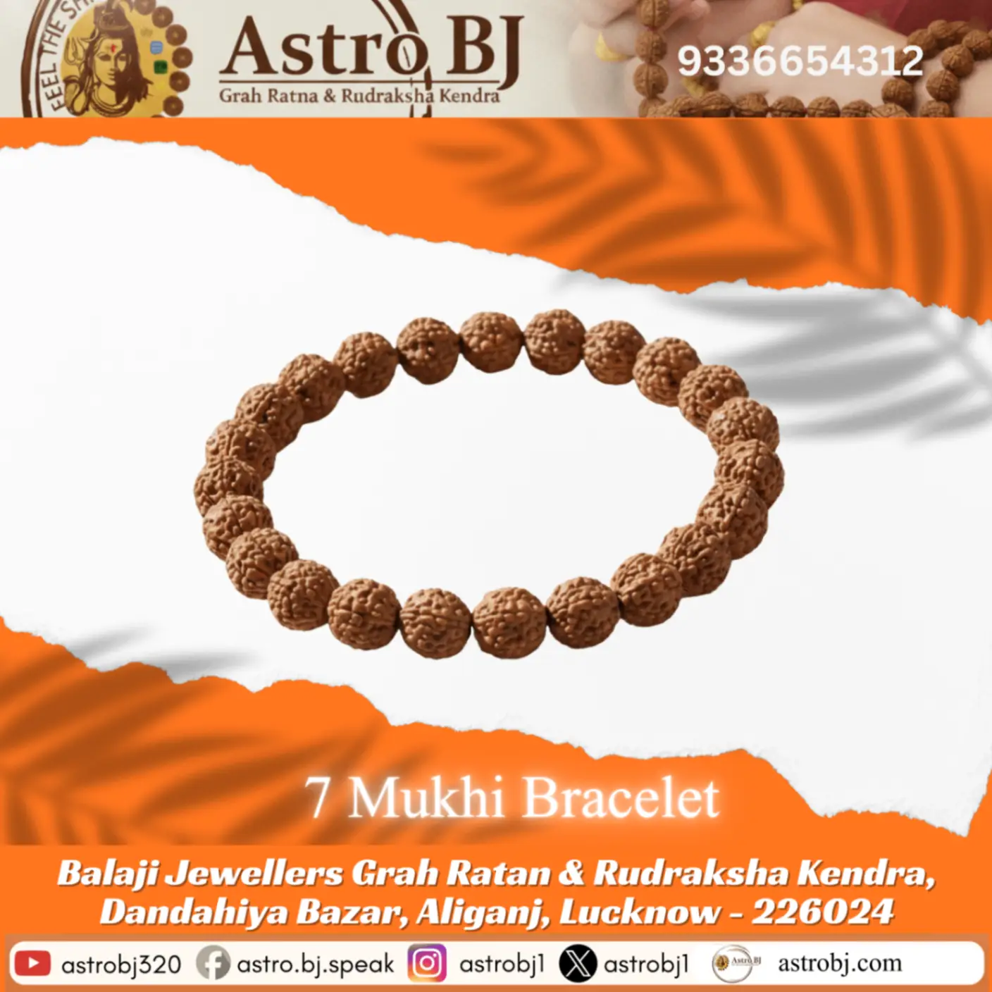 AstroBJ 7 Mukhi Rudraksha Bracelet "Siddh & Energised" A+++ Quality view 2