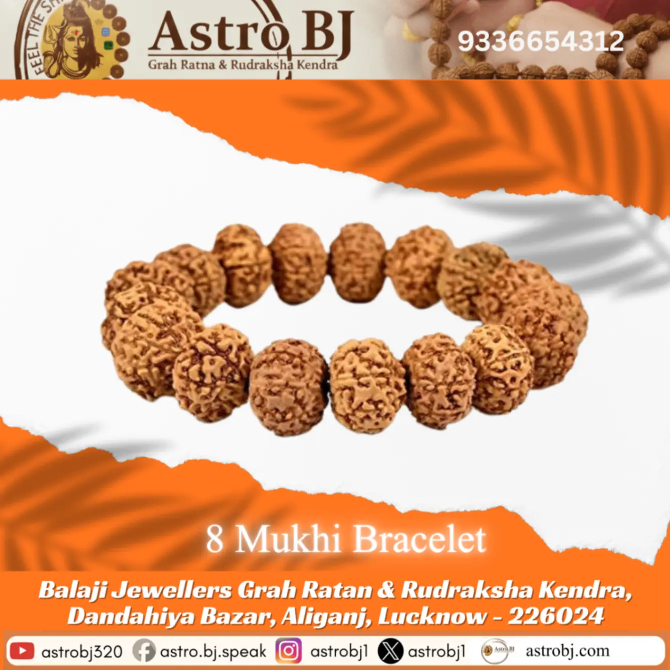AstroBJ 8 Mukhi Rudraksha Bracelet "Siddh & Energised" A+++ Quality view 2