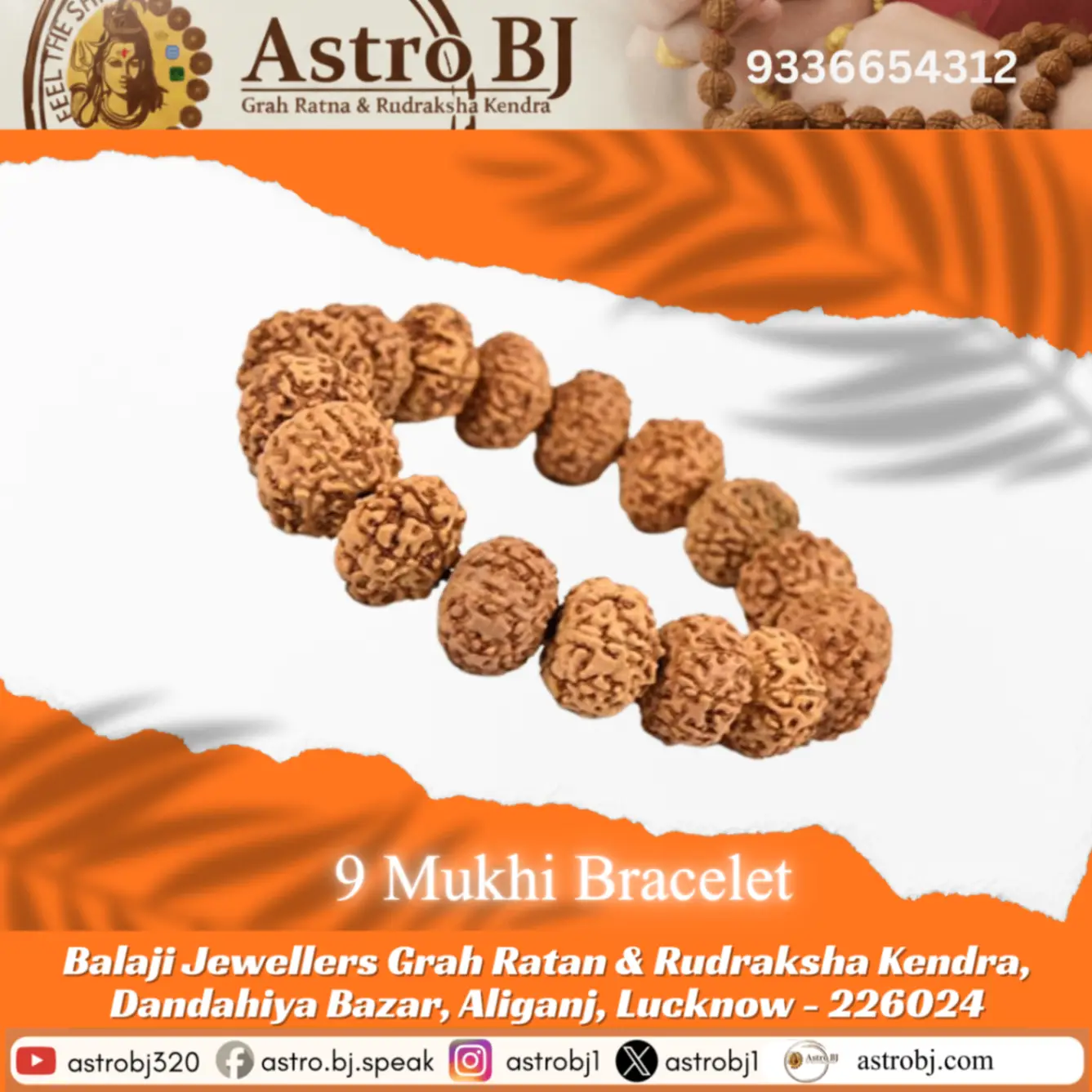 AstroBJ 9 Mukhi Rudraksha Bracelet "Siddh & Energised" A+++ Quality view 2