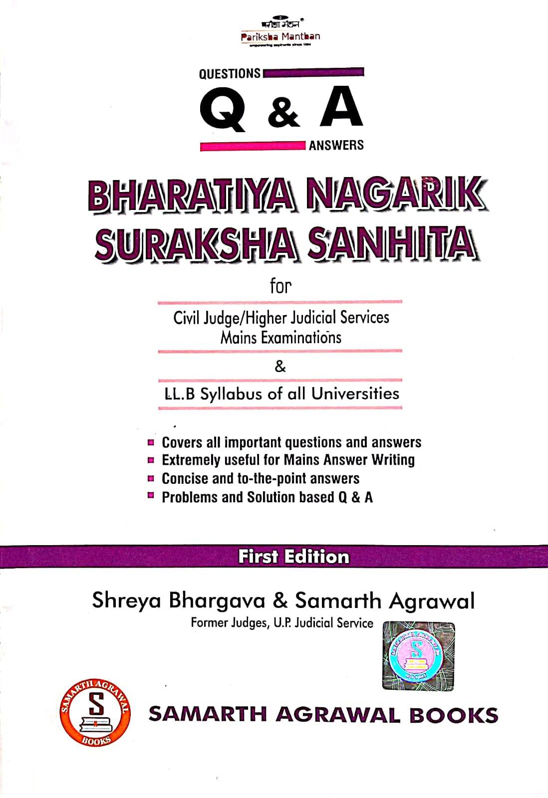Question and Answers ( Q & A) Bharatiya Nagarik Suraksha Sanhita ( for civil judge / higher judicial service mains ) (Paperback, Shreya Bhargava, Samarth Agarwal)| 9788197750533 view 2