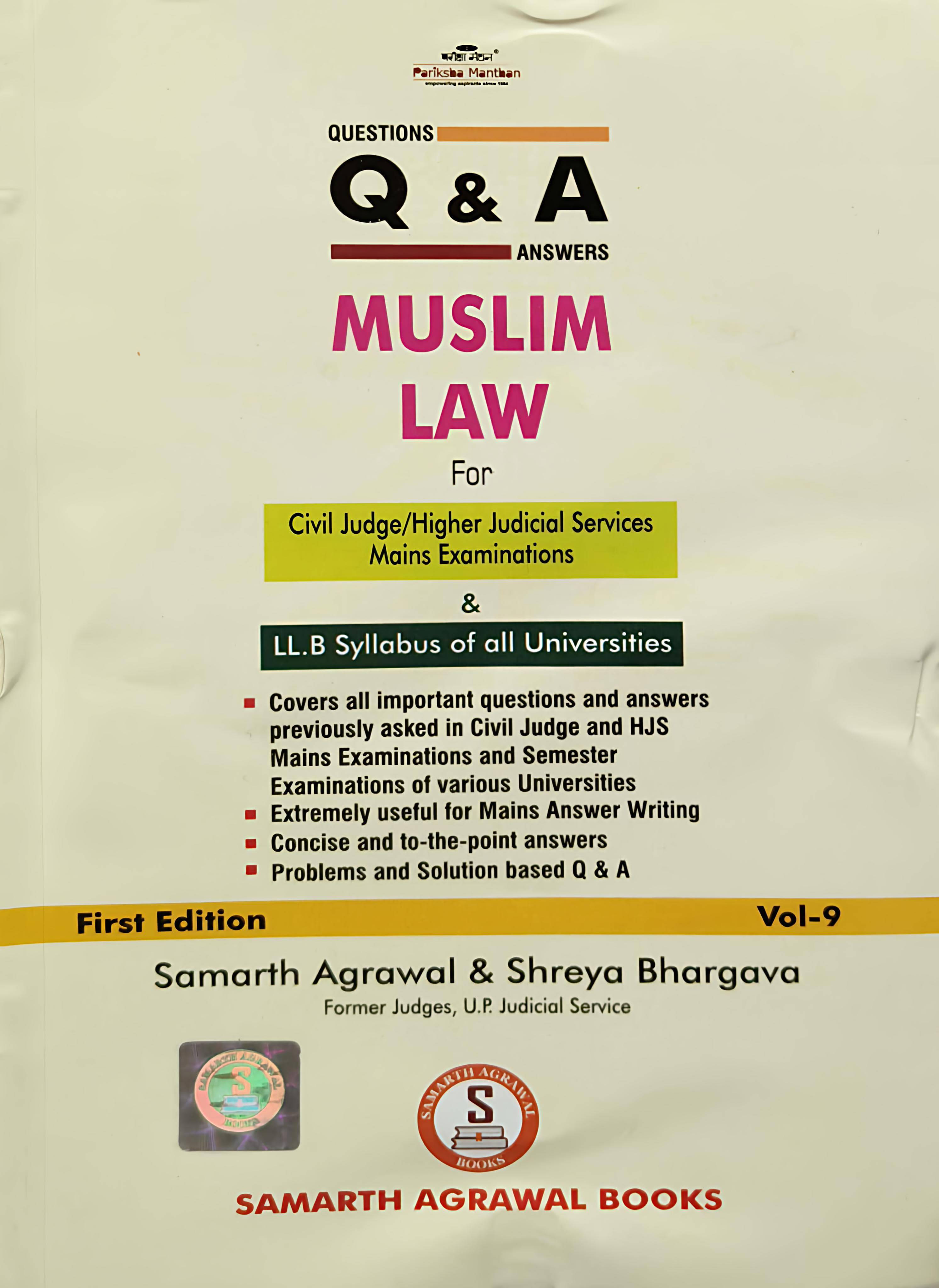 Samarth Agarwal Muslim Law Q&A First Edition vol 9 | 9788196322212