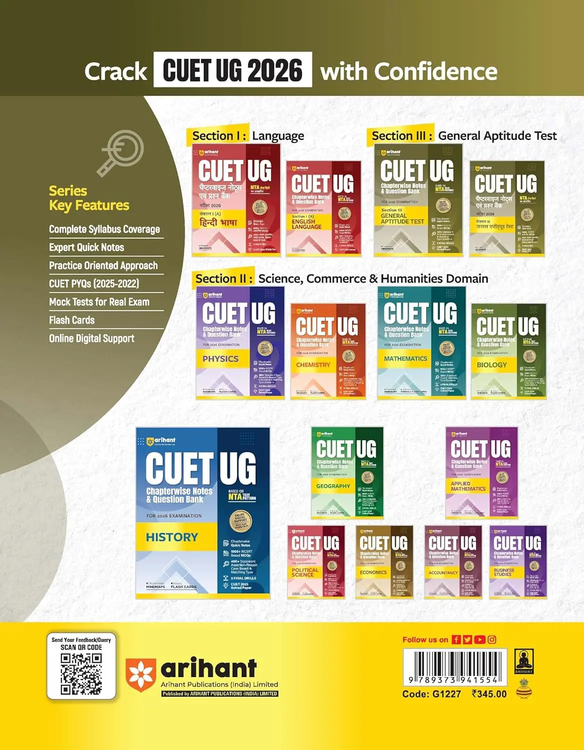 Arihant CUET UG Chapterwise Notes & Question Bank for 2026 Examination - General Aptitude Test | 9789373941554 | G1227 view 3