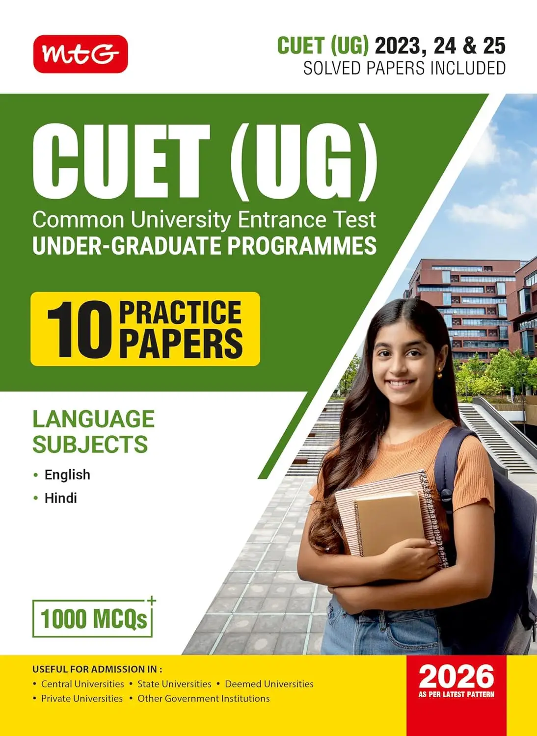 MTG CUET UG 10 Practice Papers + 1000 MCQs for 2026 Examination - English & Hindi | 9789369571529