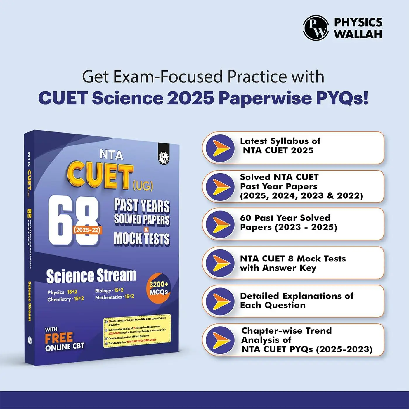 Physic Wallha CUET (UG) Entrance Exam Books 2026 – Science Stream | 68 Previous Year Question Papers (2025–2022) | 9789371535885 view 3