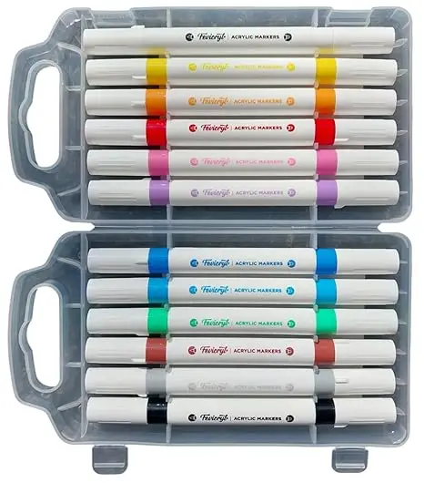 Fevicryl Acrylic Markers | Assorted Colours,12 Shades, Ideal for Paper, Wood, Canvas, Metal, Glass, Stone, Ceramic, Plastic, Fabric | 8901860001812 view 2