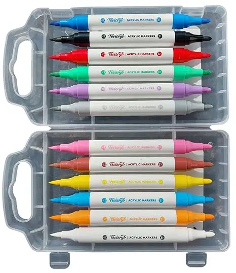 Fevicryl Acrylic Markers | Assorted Colours,12 Shades, Ideal for Paper, Wood, Canvas, Metal, Glass, Stone, Ceramic, Plastic, Fabric | 8901860001812 view 3
