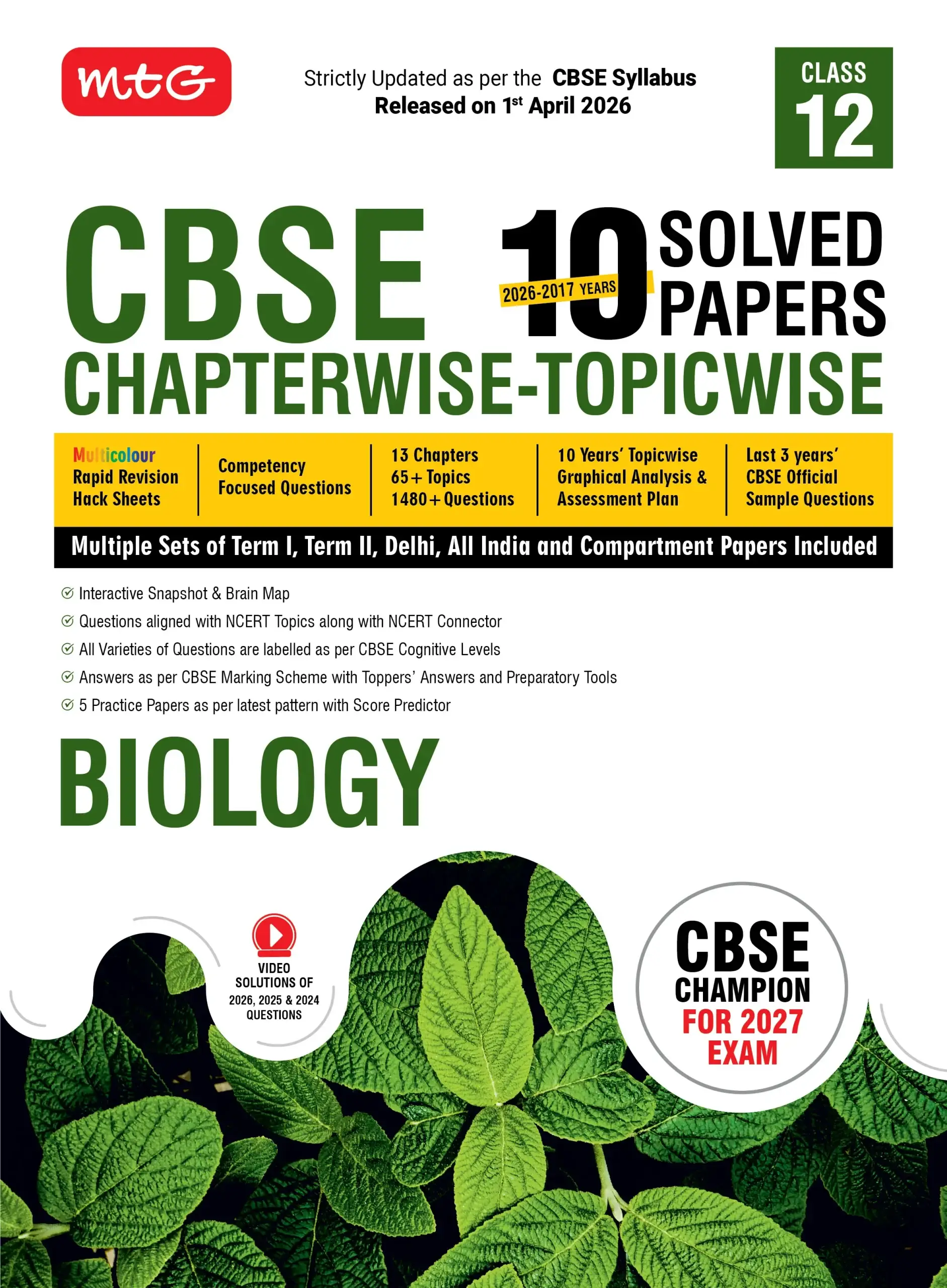 BSE 10 Years (2026-2017) Chapterwise Topicwise Solved Papers Class 12 Biology – CBSE Champion For 2027 Exam | 9789375441618