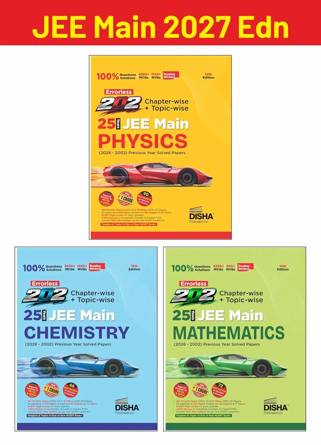Disha Combo (3 Books) Errorless 202 Physics,Chemistry & Mathematics Chapter-wise & Topic-wise 25 Year JEE Mains Previous Year Solved Papers (2026 - 2002) 10th Edn | Fully Solved JEE MAINS 2027 PYQ Book |
