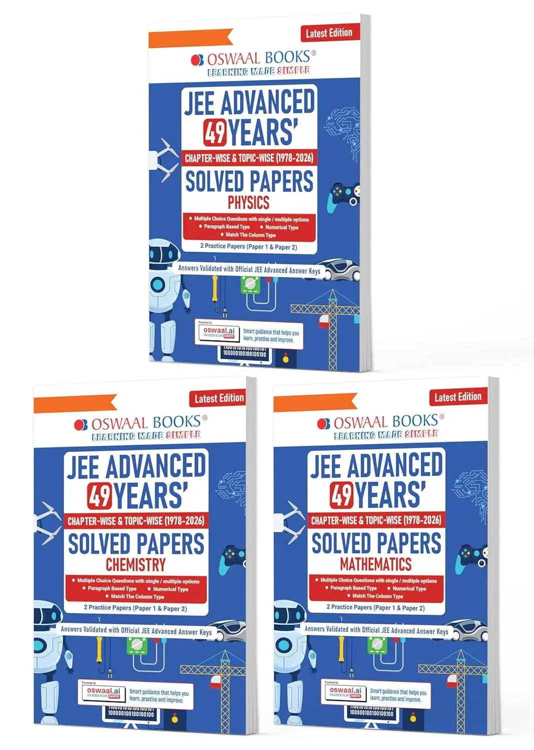 Oswaal JEE Advanced Physics, Chemistry & Mathematics ( Combo Set of 3 Books) Question Bank | 49 Years’ Chapter-wise & Topic-wise |Solved Papers (1978-2026) |