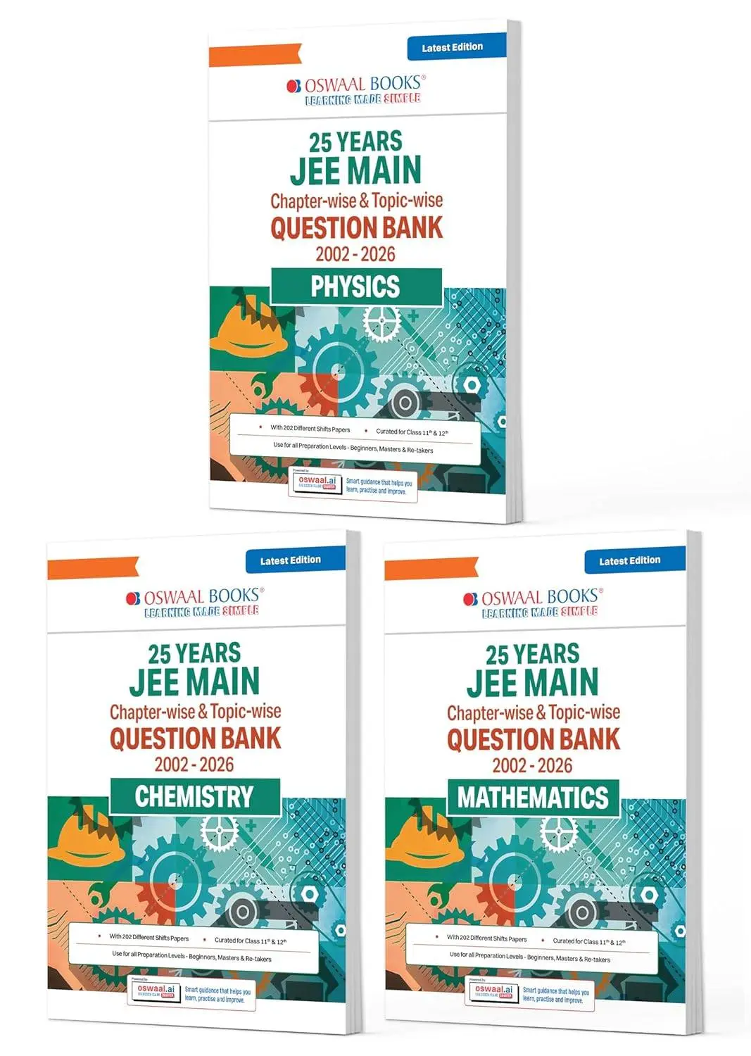Oswaal JEE Main 25 Years' (2002 - 2026) Chapter-wise & Topic-wise Physics, Chemistry & Mathematics ( Combo Set of 3 Books) Question Bank For 2027 Exam