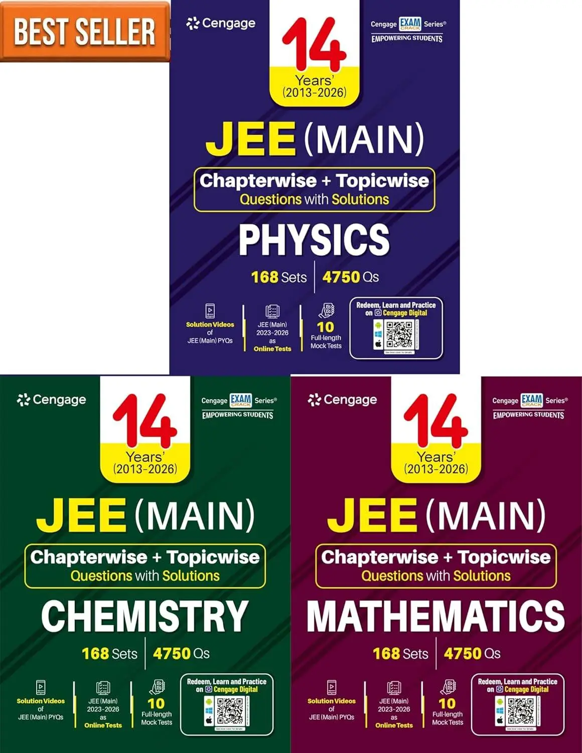 CENGAGE 14 Years JEE MAINS - 2013 to 2026 Chapterwise + Topicwise Questions and Solutions - PHYSICS + CHEMISTRY + MATHS - Combo Set of 3 Books For 2027 Exams