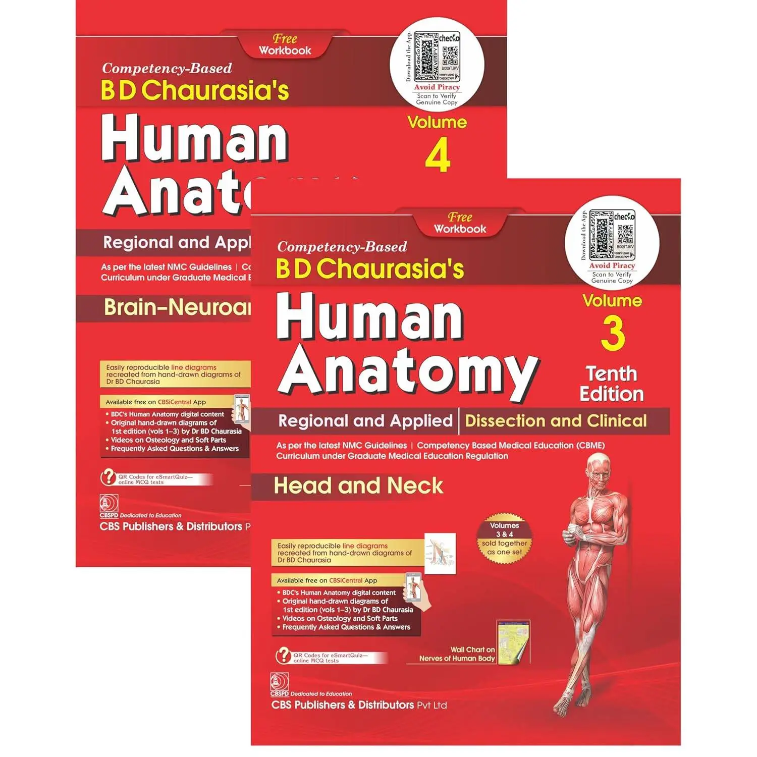 Bd Chaurasias Human Anatomy 10Ed (Vol 3 & 4) Regional And Applied Dissection And Clinical Head And Neck Brain Neuroanatomy With Free Workbook And Ebooks | 9789354669439