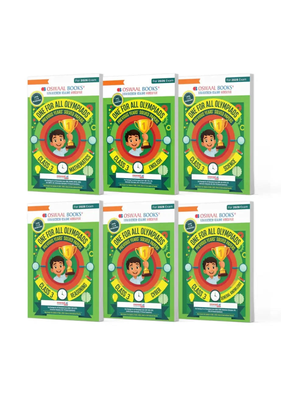 One For All Olympiad Chapter-wise Previous Years' Solved Papers, Prep-Guide Class 3 (Combo Set of 6 Books) Maths, English, Science, Reasoning, Cyber & General Knowledge (For 2026 Exam) Author: Oswaal Editorial Board