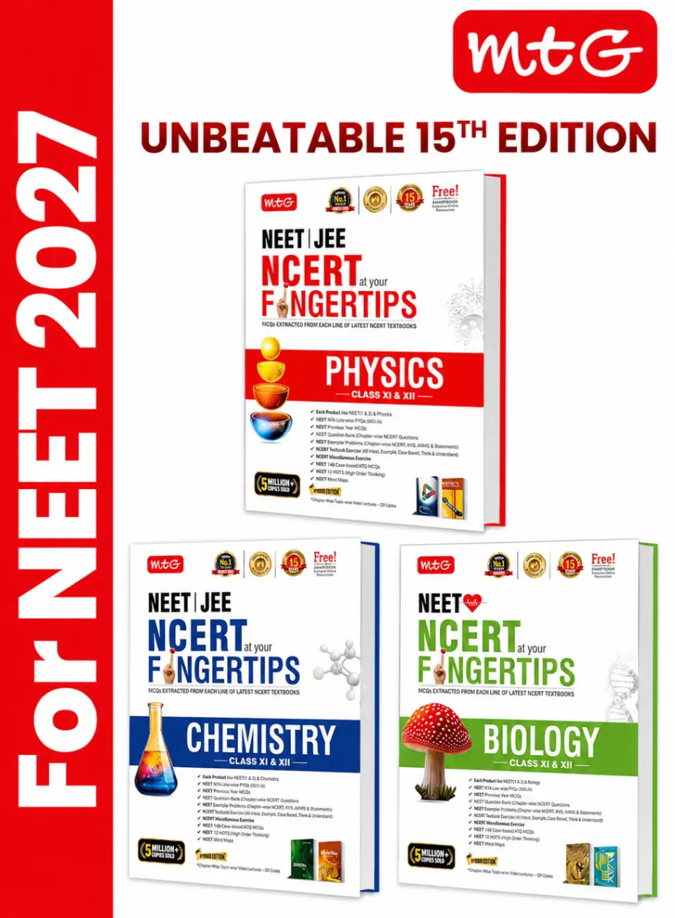 MTG NCERT at your FINGERTIPS Physics, Chemistry & Biology For NEET Exam 2026-2027 (Combo Set of 3 Books) | 15th Edition (Based on NEET Latest Pattern)