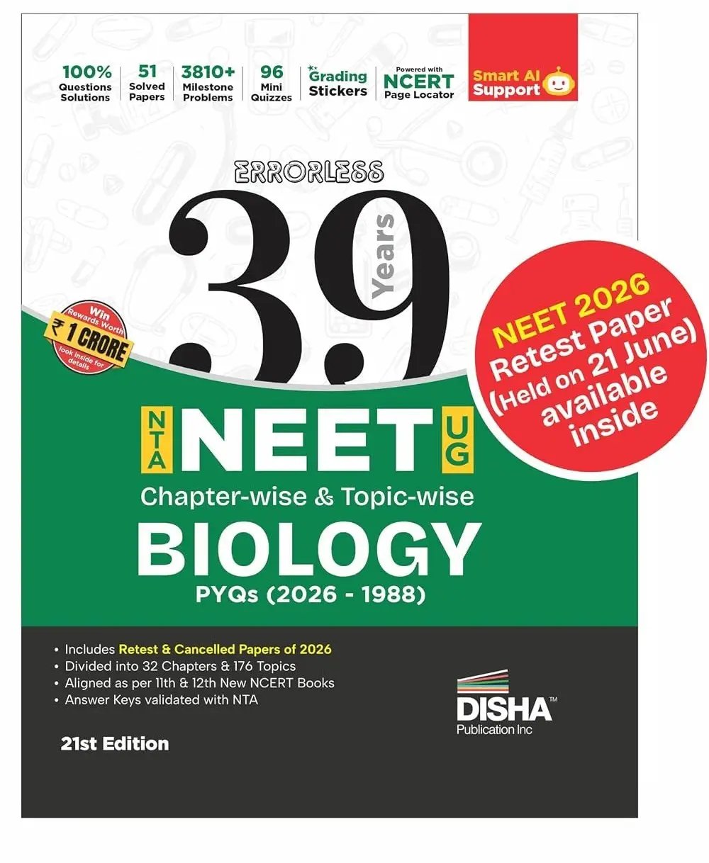 Disha Errorless 39 Years NTA NEET (UG) Chapter-wise & Topic-wise Biology NEET PYQ Book (2026 - 1988) 21st Edn | 9789371865388