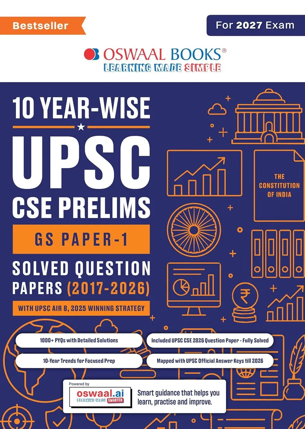Oswaal UPSC CSE Prelims 10 Years Solved Papers | GS Paper 1 |CSAT | Year-wise 2017–2026 | 9789309249761