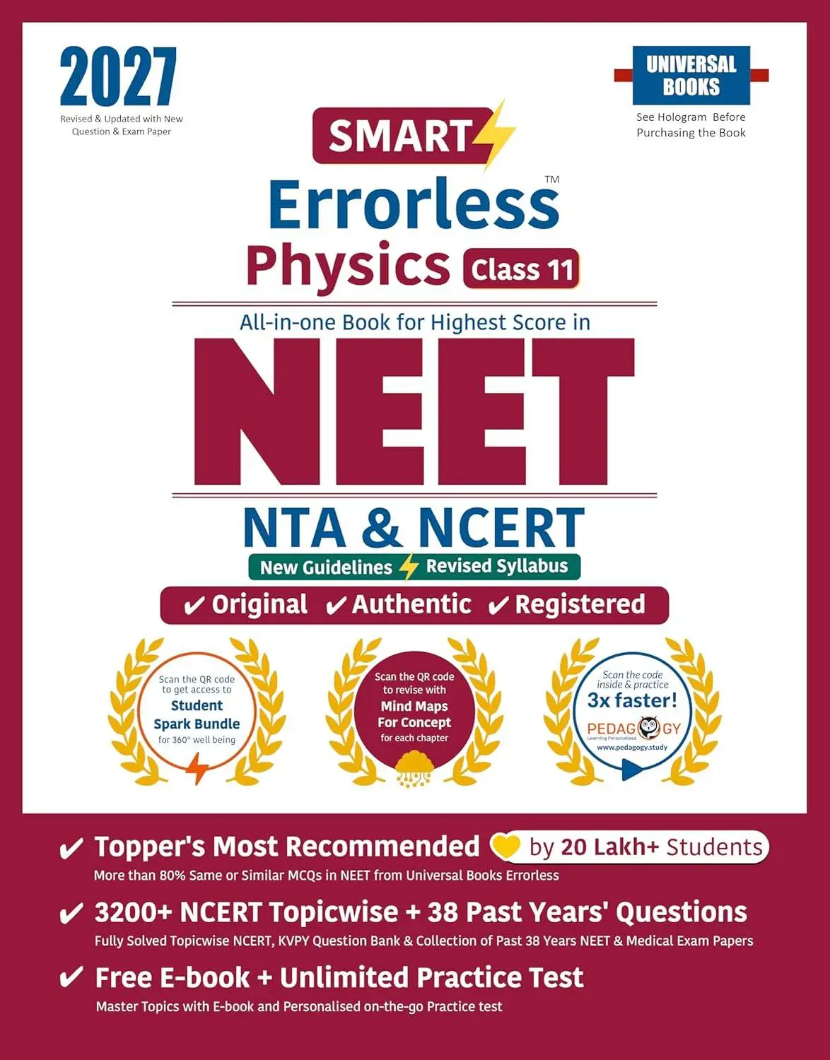 Smart Errorless Physics NEET Class 11 (2027) - NCERT Based | 3200+ Topicwise & New Pattern Questions | 38 Past Years Papers | 9789349550148