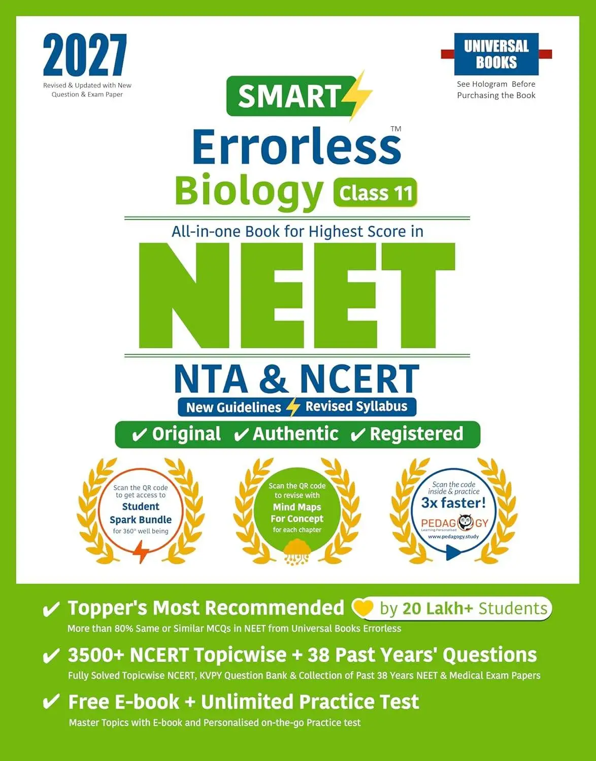 Smart Errorless Biology NEET Class 11 (2027) - NCERT Based | 3500+ Topicwise & New Pattern Questions | 38 Past Years Papers | 9789349550391