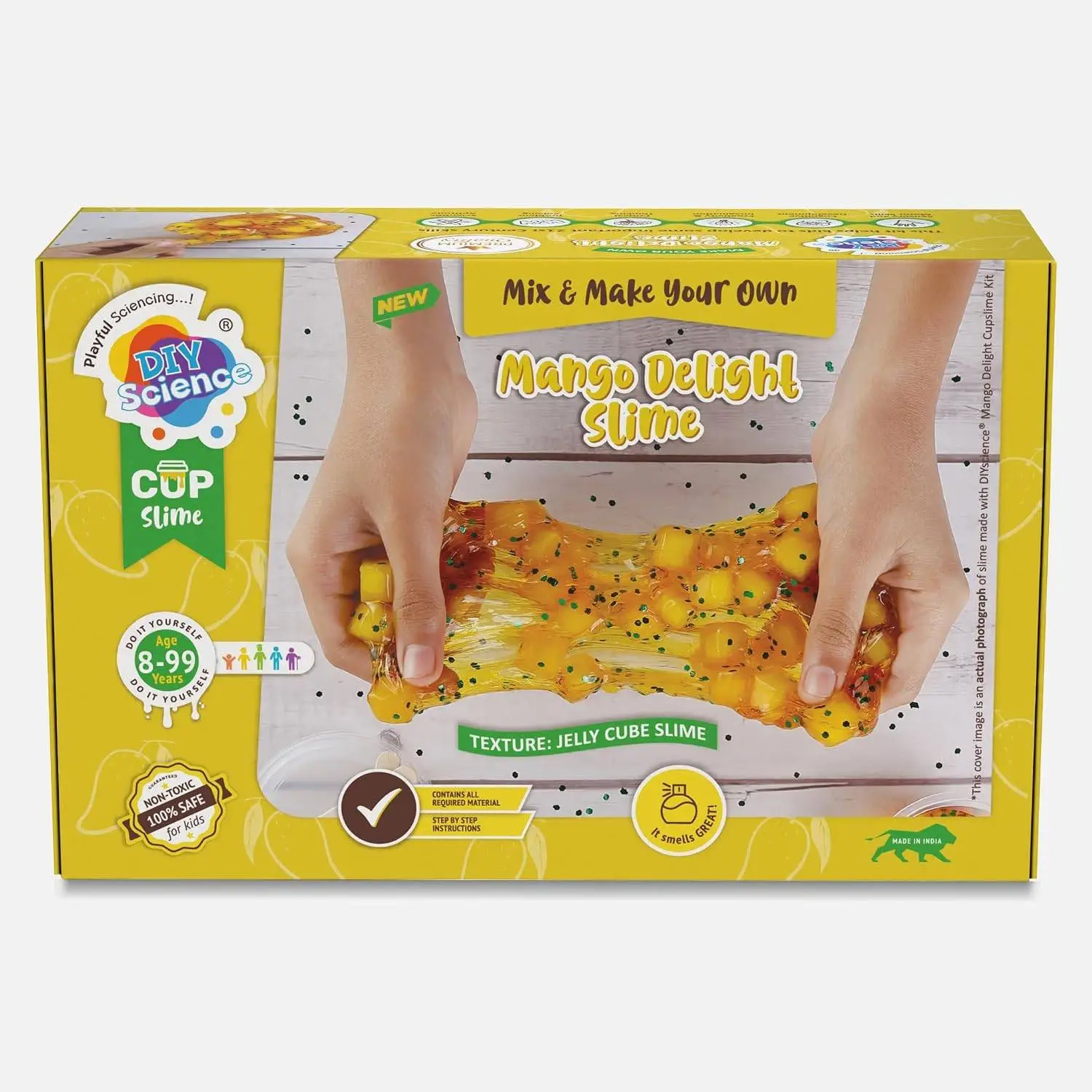 Mango Delight Slime Kit, Slime Making Kit, 8+ Years, Make Super Shiny & Stretchy Jelly Cube Slime, Mango Scented Slime Glitter Glue, Activator Gel, Ultralight Foam Cubes