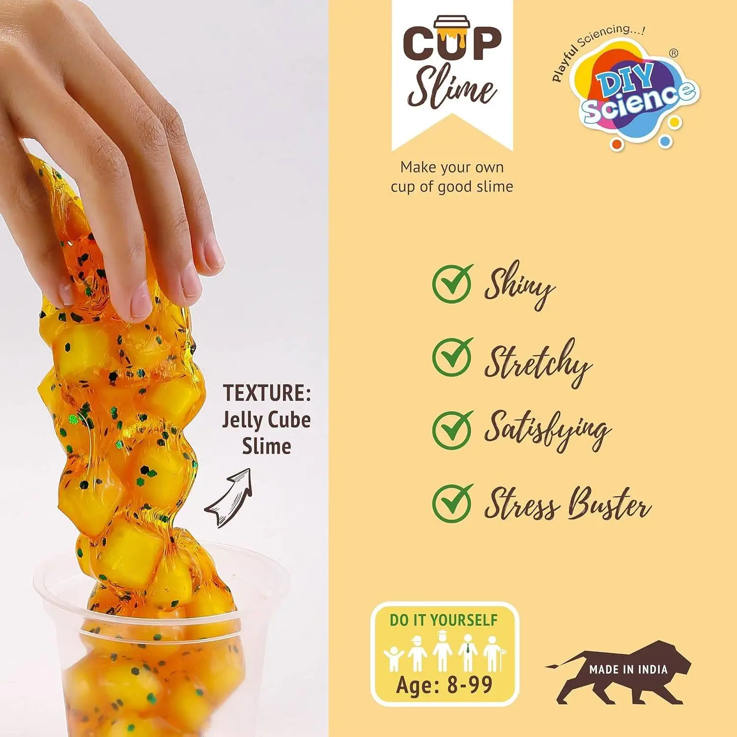 Mango Delight Slime Kit, Slime Making Kit, 8+ Years, Make Super Shiny & Stretchy Jelly Cube Slime, Mango Scented Slime Glitter Glue, Activator Gel, Ultralight Foam Cubes view 5