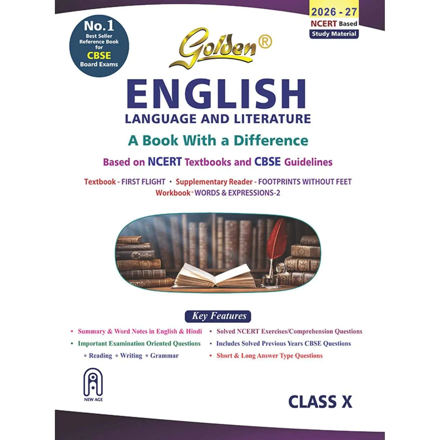 Golden English Language and Literature Study Material Based on NCERT First Flight and Footprints without Feet for Class-10 | For CBSE 2027 Board Exams | 9788122449570