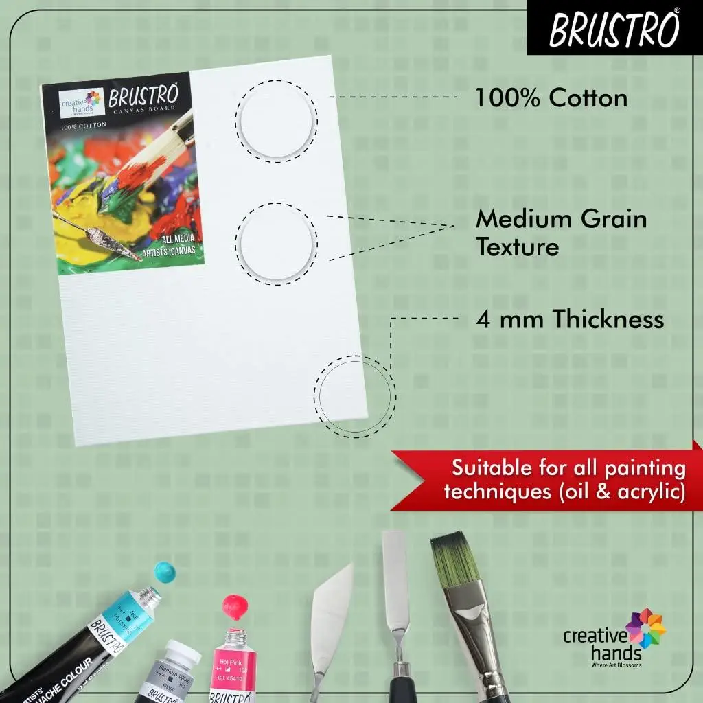 Brustro Cotton Canvas Board | White | 10 x 12 Inch, 4 mm | Pack of 1 |Medium Grain, Oil Painting, Strudy, Zero Percolation, Acrylic, Ideal for Students, Professionals view 3