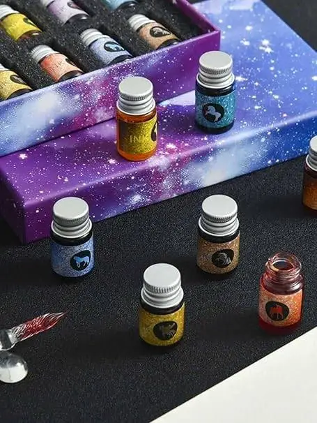 Crystal Glass Dip Pen with 12 Colors Ink Set for Calligraphy, Writing, Signatures, Art & Drawing (1 Crystal Pen & 12 Bottles of Ink) view 5