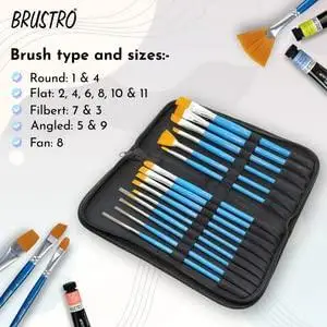 Brustro Taklon Synthetic Hair Short Handle Artists Brush Set of 15 in a Premium Zippered Brush Wallet view 2
