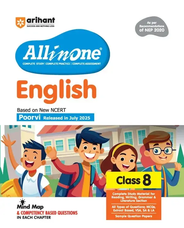 Arihant All in One English Class 8 Book 2025 | NCERT Textbook Based Poorvi | As per NEP 2020 | F1337 | 9789370780989