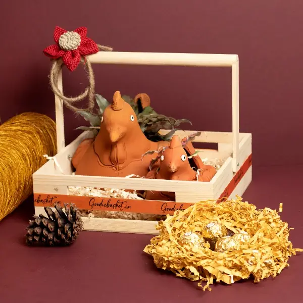 Terracotta Chicken Planters gift basket view 2