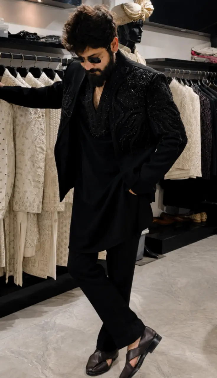 Black On Black Embroidered Shrug Set view 4