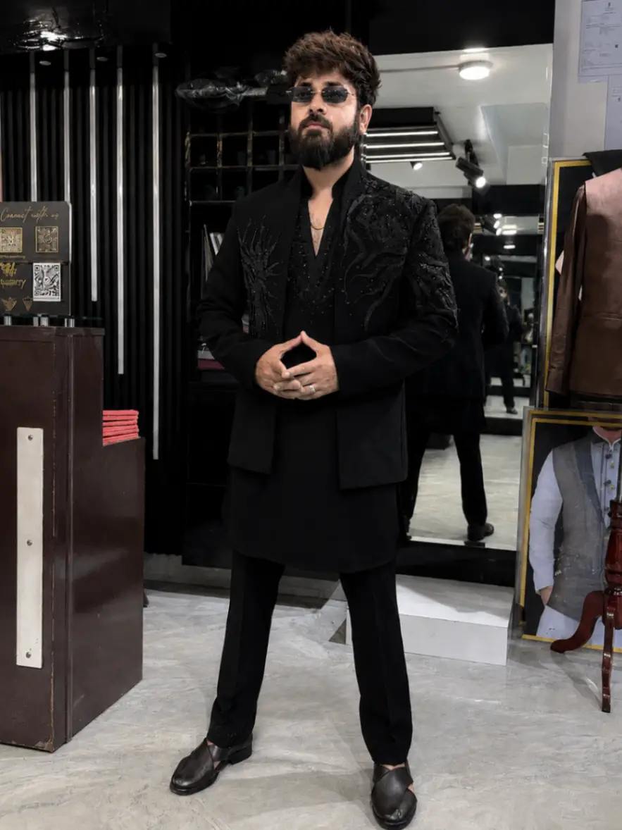 Black On Black Embroidered Shrug Set view 5