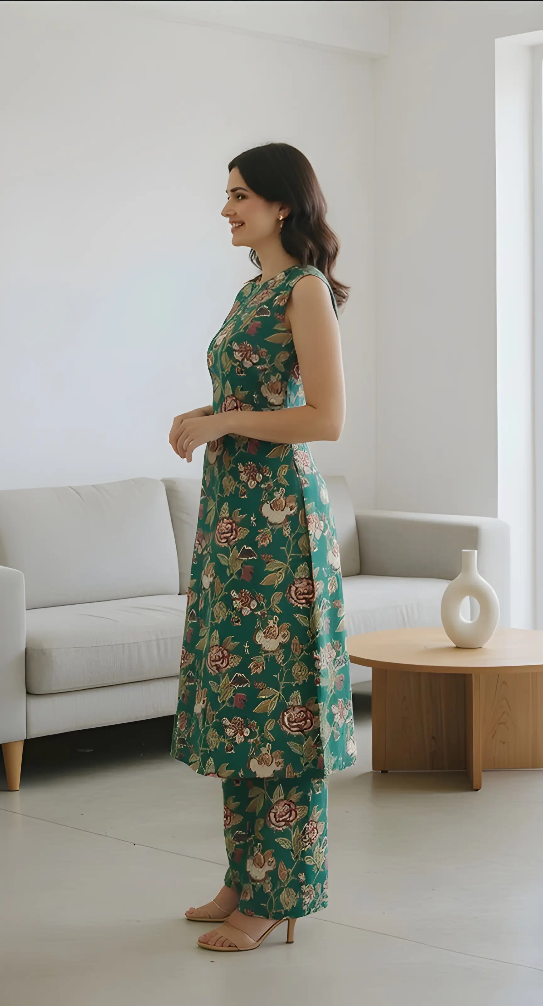Floral Green Kurta Set view 2